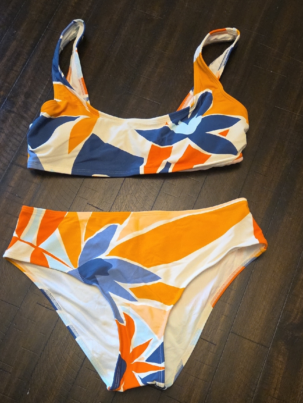 Cupshe Orange Blue White Floral Bikini Two-Piece